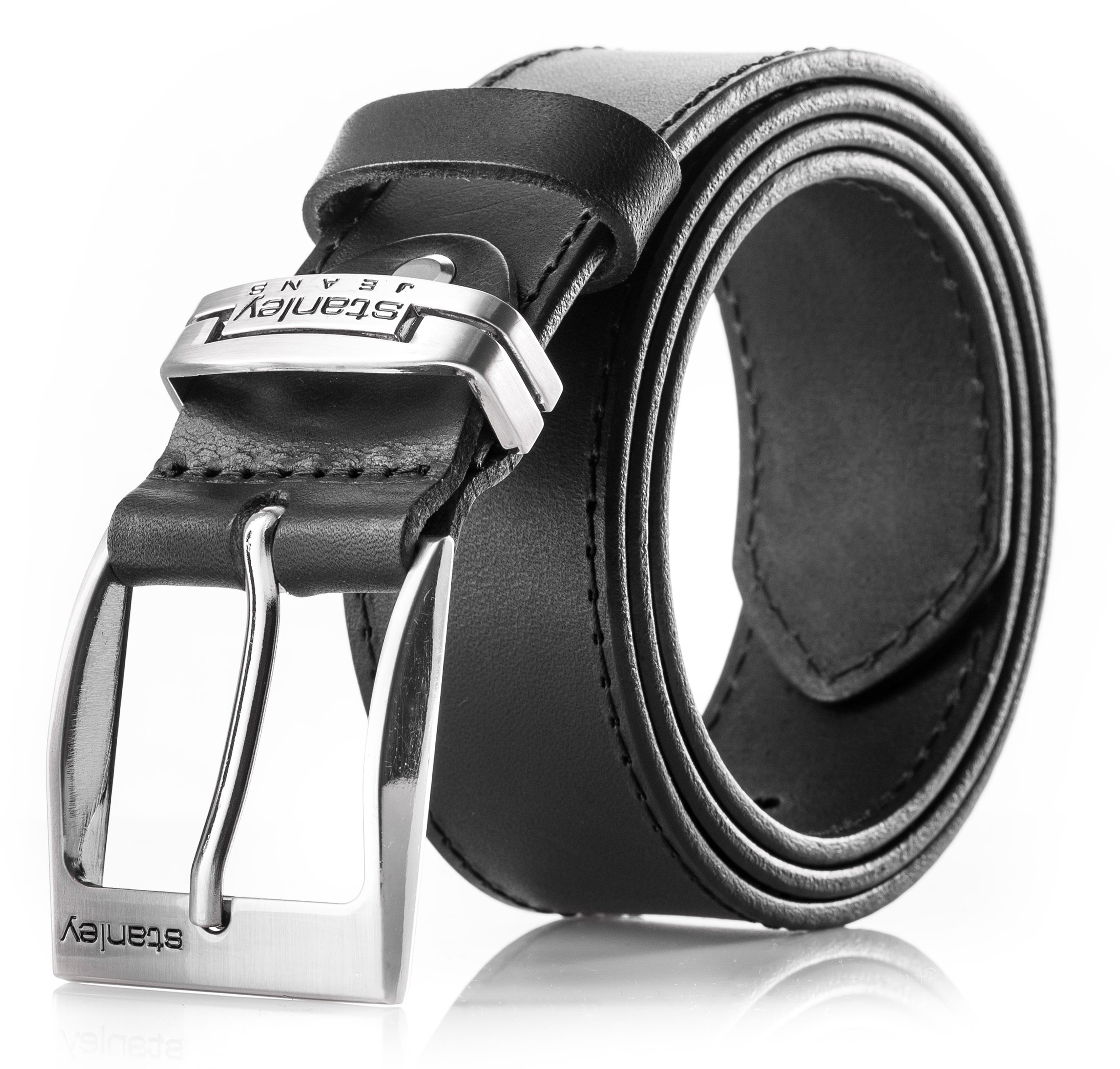 РЕМЕНЬ МУЖСКОЙ - STANLEY JEANS - ЛИЦЕВАЯ КОЖА -ЧЕРНЫЙ