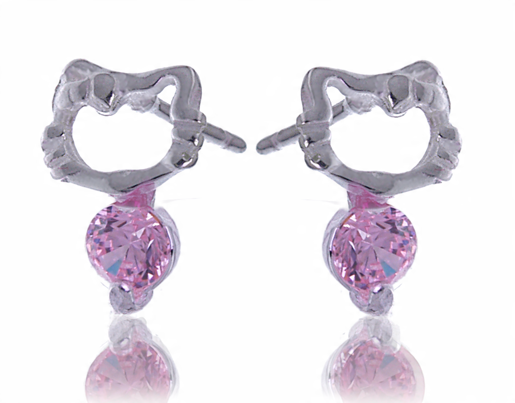 

Srebrne Kolczyki Hello Kitty Sztyft Róż 10mm 925