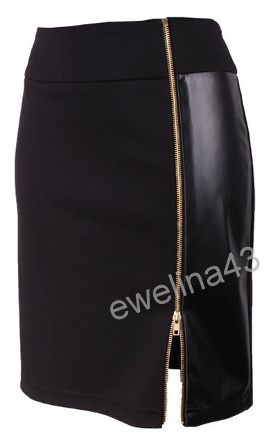 EWELINA43_ SPODNICA Z DODATKIEM EKO-SKORKI ZAMEK M Marka inna