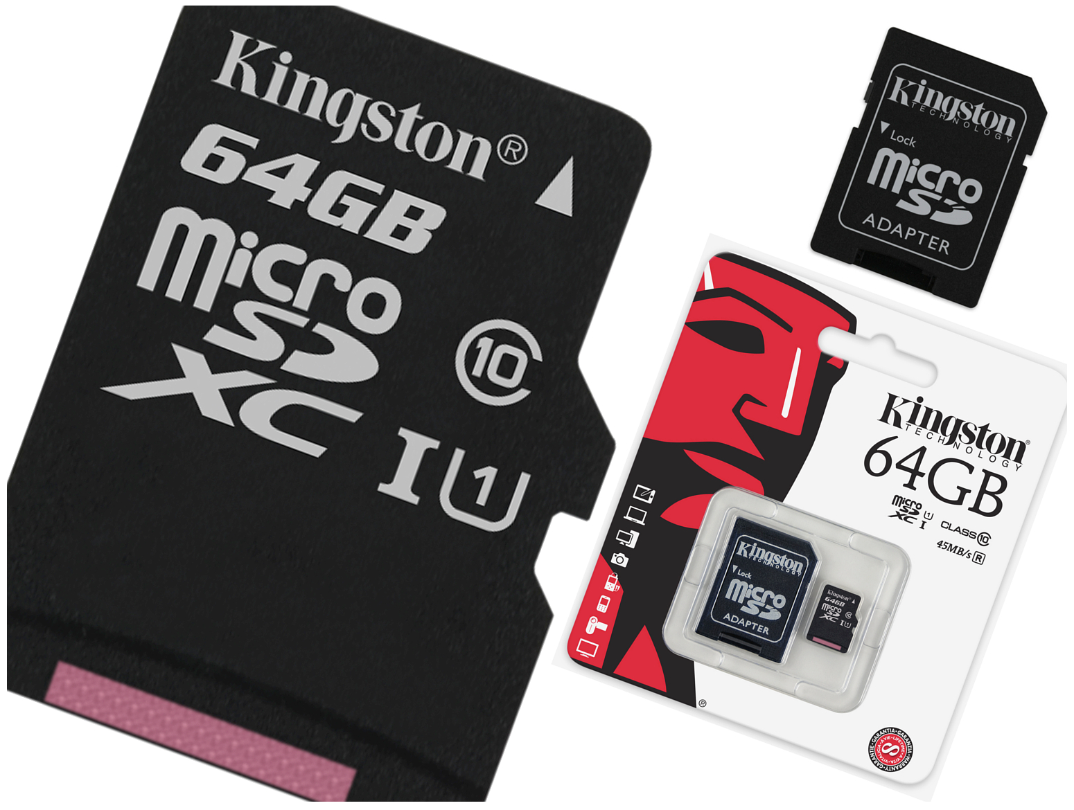 KINGSTON Micro SD карта пам'яті 64 ГБ клас 10 UHS максимальна швидкість читання 100 МБ / с.