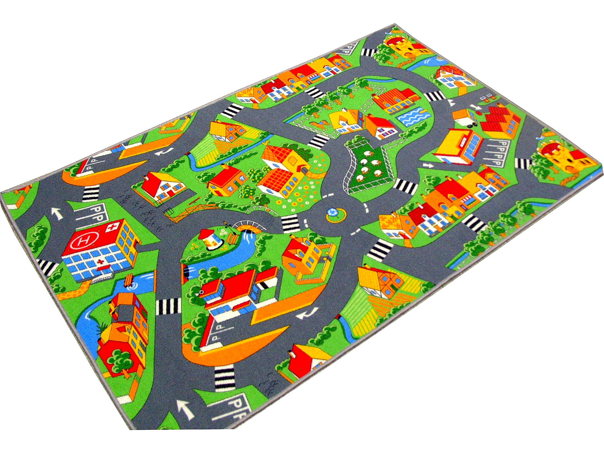 ковер детский коврик 250x200 2,5x2, город, деревня. ковер детский с рисунком "железная дорога", korting. детский ковролин с дорогами. напольный коврик "дорожное движение". 5x2 м полиамид.
