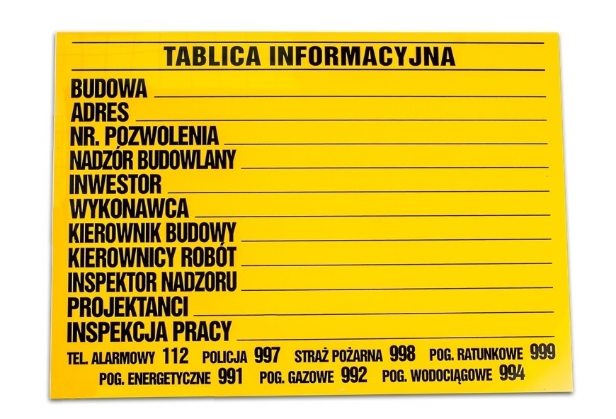

Tablica Budowlana Informacyjna 90x 70 Na Budowe