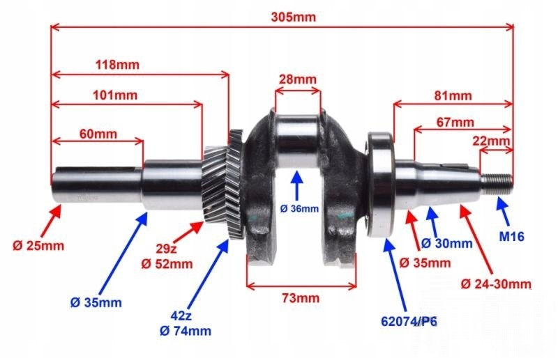 WAL KORBOWY korba GOKART SILNIK HONDA GX390 Part number 019 0 r0 1 04