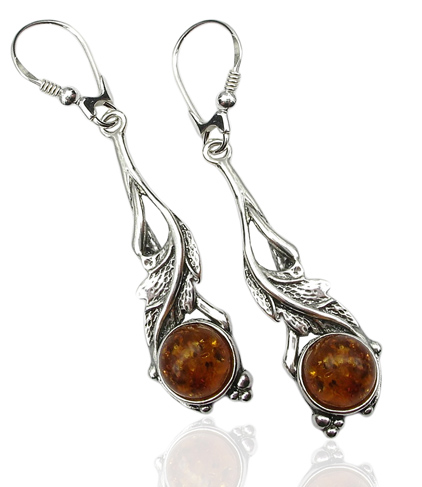 

Kolczyki Srebrne Z Naturalnym Bursztynem - brązowe