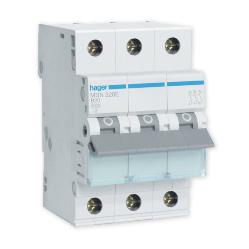 

Hager Wyłącznik nadprądowy 20A 3P B 6kA Ac MBN320E