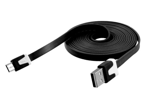 SmartGPS Płaski kabel microUSB Czarny 1m Kolor czarny