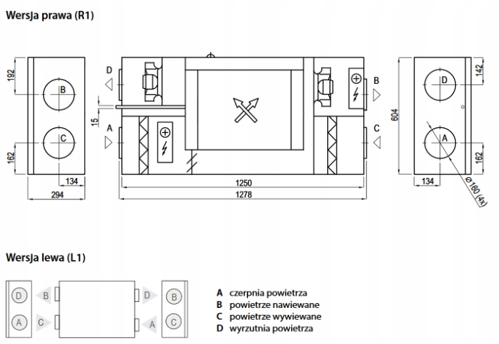 Rekuperator podwieszany Domekt CF 250 F 295 m3/h Rodzaj rekuperator