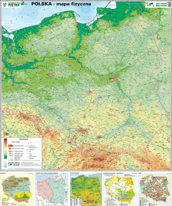 mapa wysokosciowa polski POLSKA MAPA ŚCIENNA FIZYCZNA GEOGRAFICZNA 1:750000   Allegro.pl 