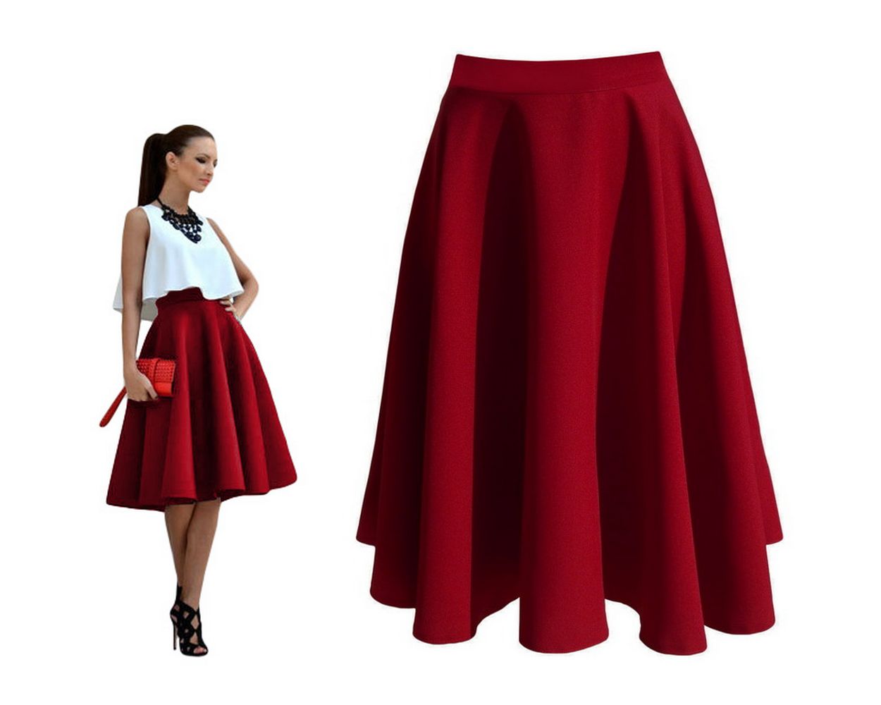 SPÓDNICA BEŻOWA-CAMEL z KOŁA MIDI ROZKLOSZOWANA 48 Marka inna