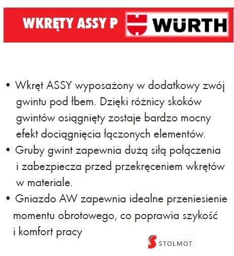 WURTH wkręty ASSY PLUS 4x30 500szt + bit Liczba sztuk w ofercie 500 szt.