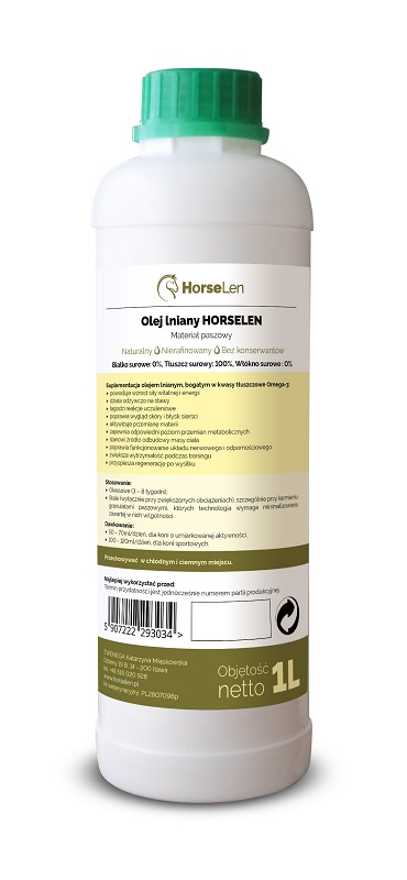 Olej Lniany dla koni, zdrowa sierść i skóra ŚWIEŻY Marka Horselen