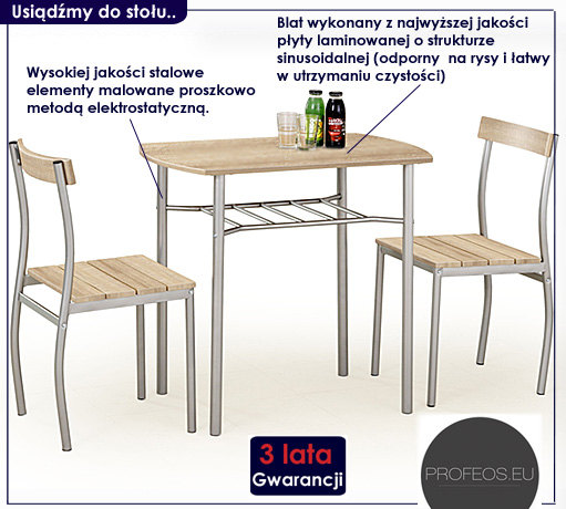 ZESTAW STÓŁ + 2 KRZESŁA DWUOSOBOWY WENGE 2 OSOBOWY Kod producenta HQ978