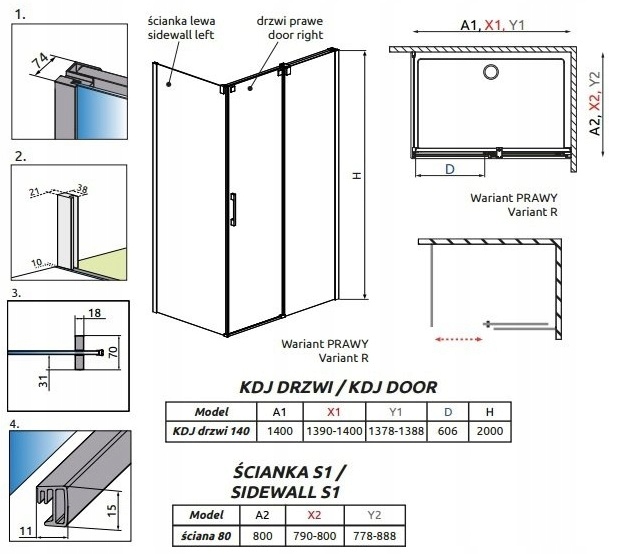 kabina RADAWAY ESPERA KDJ 140x80 PRAWA PRZEJRZYSTE Szerokość 140 cm