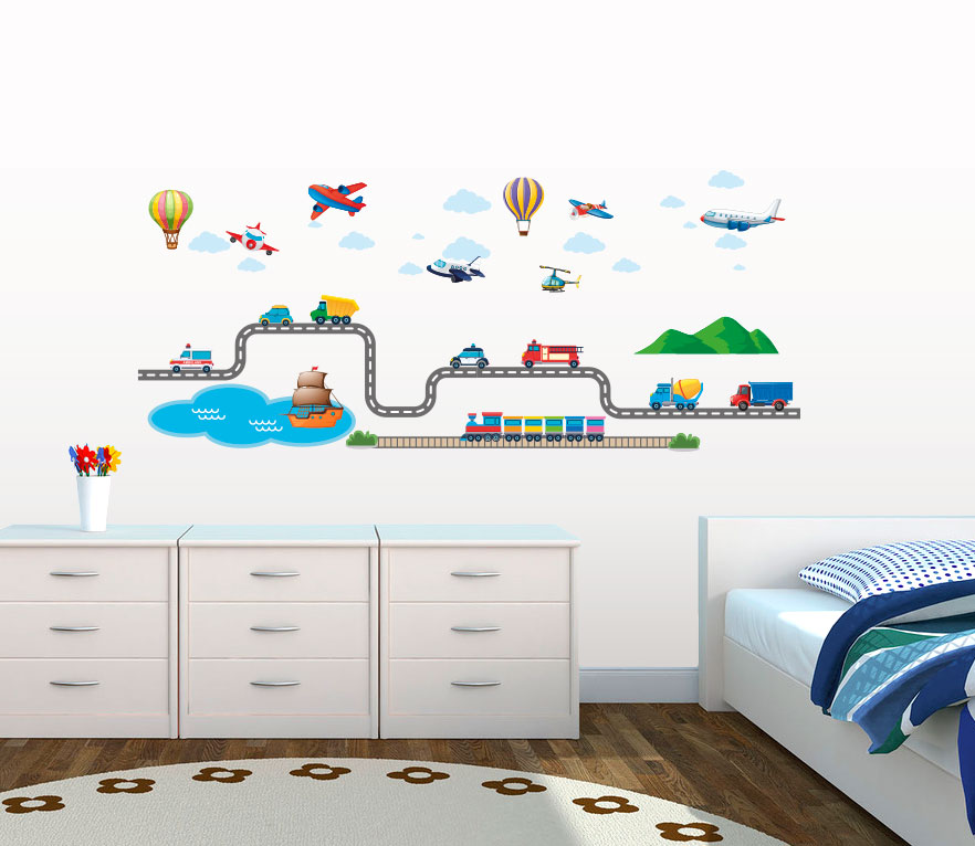 Naklejka ścienna DROGI AUTA SAMOLOTY STATKI 150 cm Szerokość produktu 64 cm