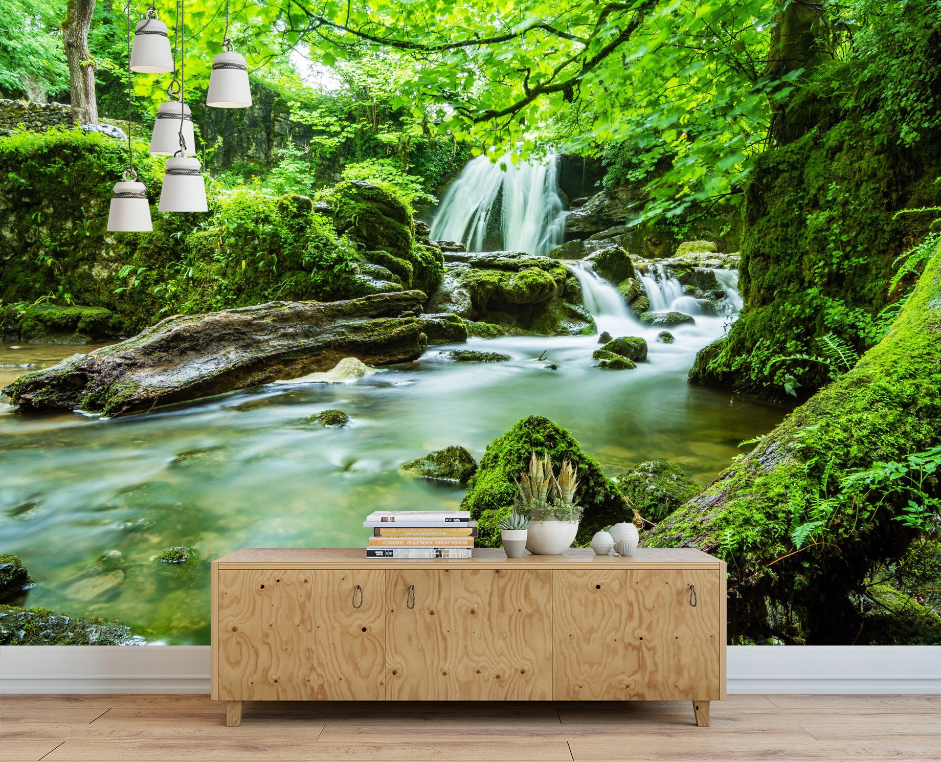 Fototapeta 3D las rzeka wodospad 416x290 F001076 Marka Printedwall