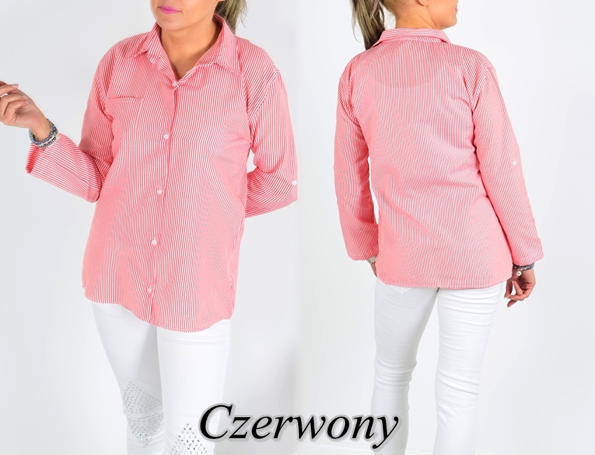 364 KOBIECA KOSZULA W PASKI KOŁNIERZYK M/L Wzór dominujący paski