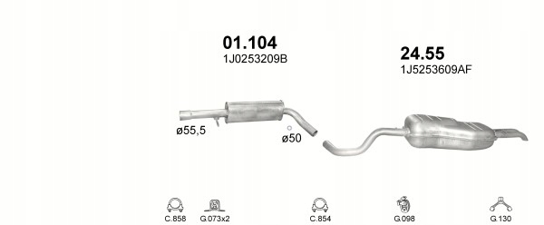 Tłumik końcowy VW Bora poj.1,6 FSi +2,0+obejma Producent części Polmo