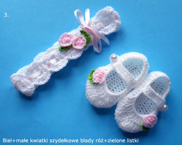 BUCIKI+OPASKA szydełkowe prezent narodziny wiosna Długość wkładki wew. 10 cm
