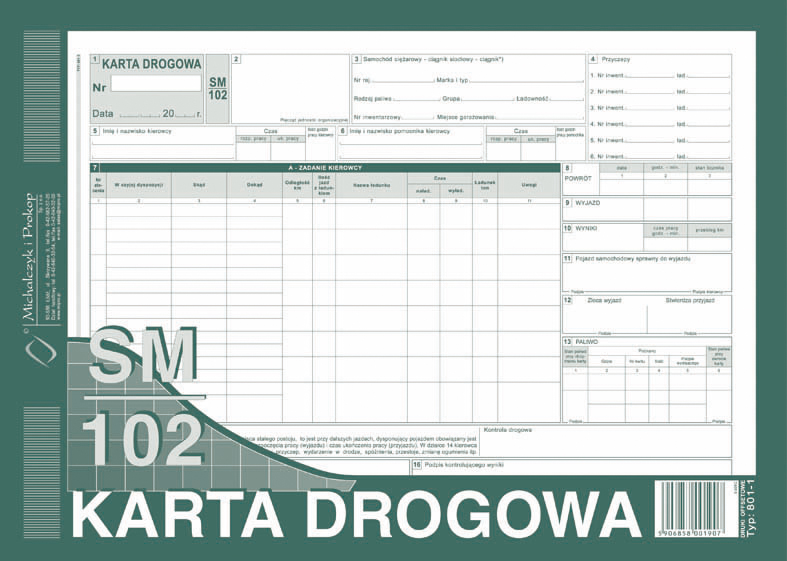 

Karta Drogowa sm-102 samochód ciężarowy A4 801-1