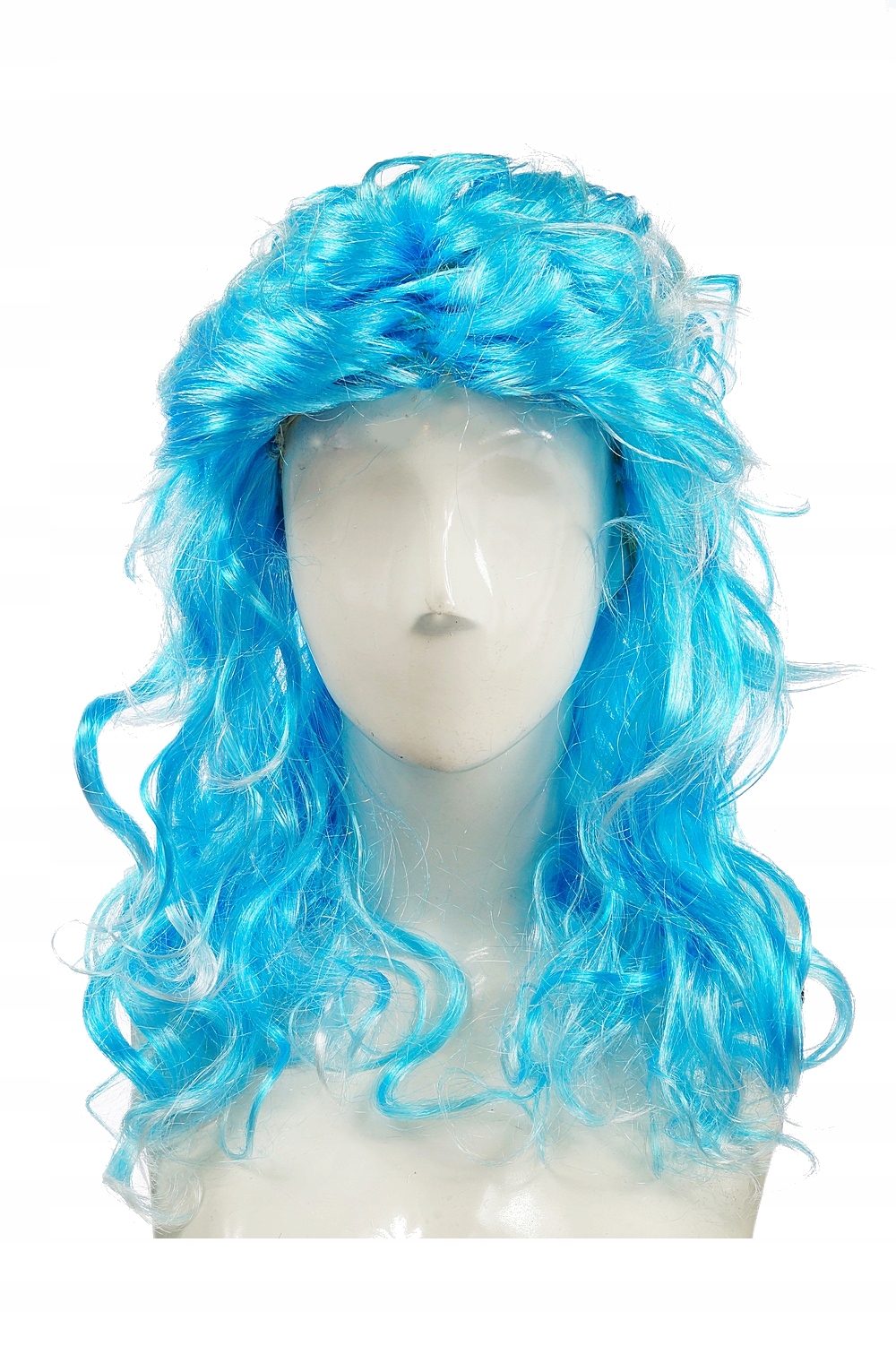 PERUKA NIEBIESKA DŁUGA LOKI KRĘCONE E0126 EMAJ Marka bez marki