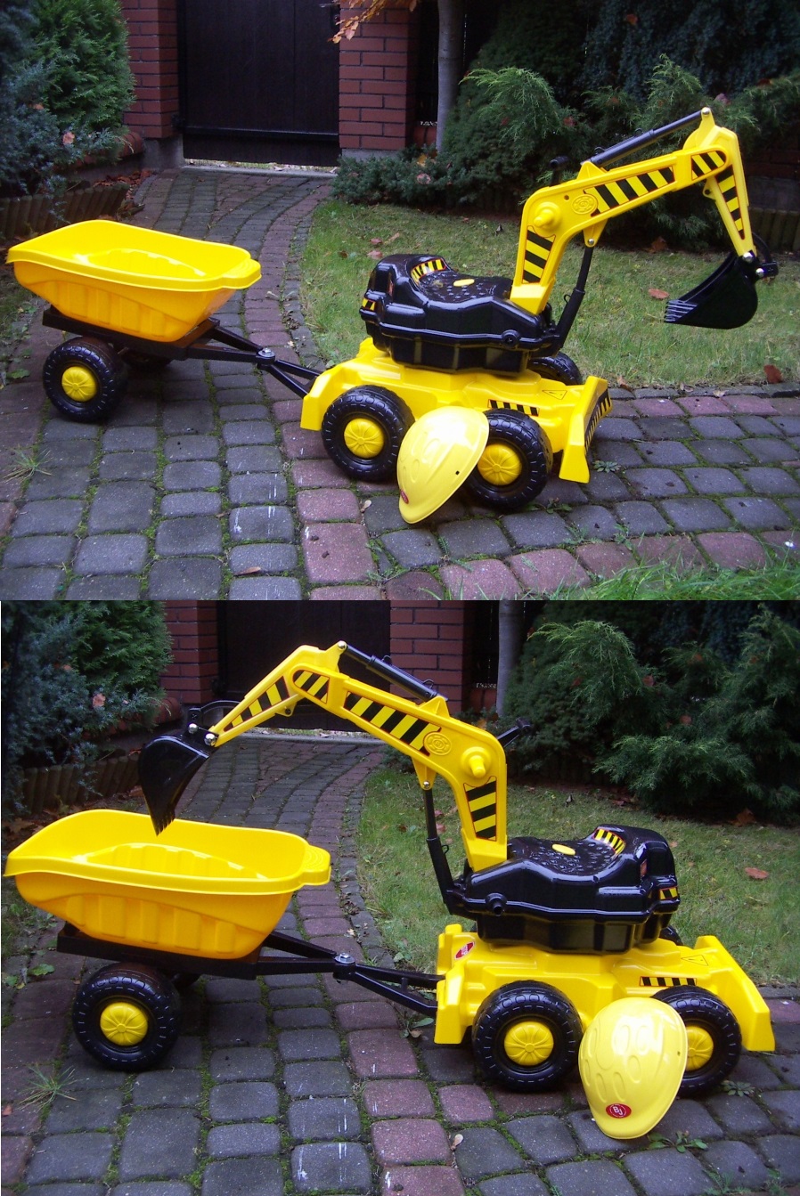 POLSKIE WIELKIE KOPARKI +PRZYCZEPKA +KASK +KLOCKI Materiał metal plastik