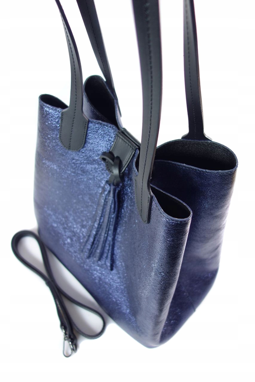 DUŻY SHOPPER XXL NA RAMIĘ WŁOSKA VERA PELLE BLUE Styl miejski