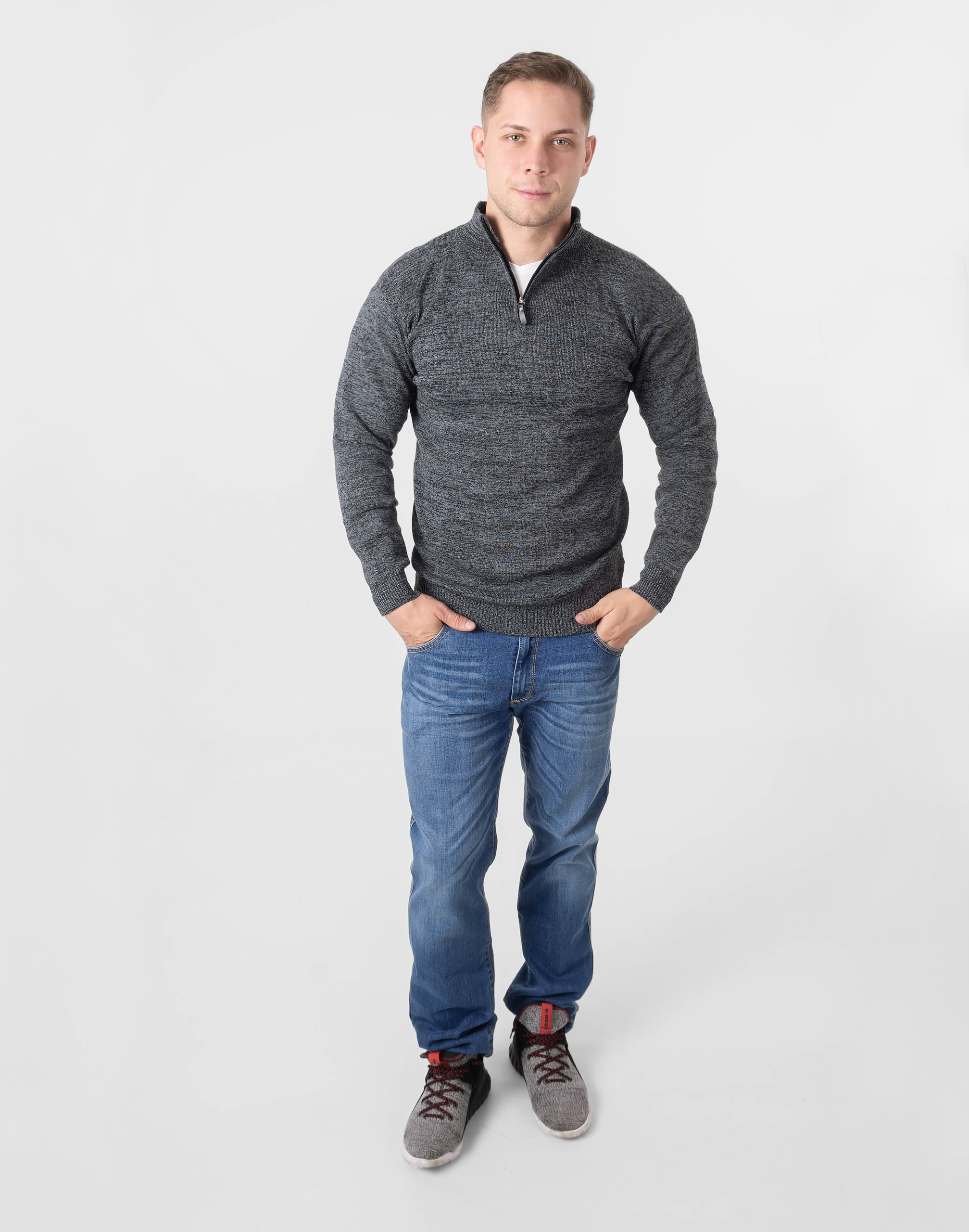 Elegancki Sweter Męski Gładki z Rozsuwaną Stójką Półgolf Golf 2401 -01 XXL Rozmiar XXL