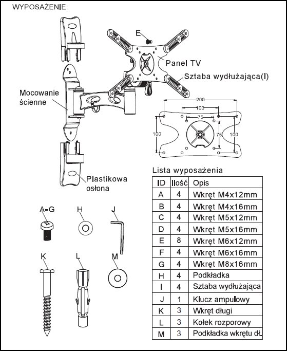 UCHWYT DO LCD/LED 200x400, 300x300 PROMOCJA!! Model PSW972L