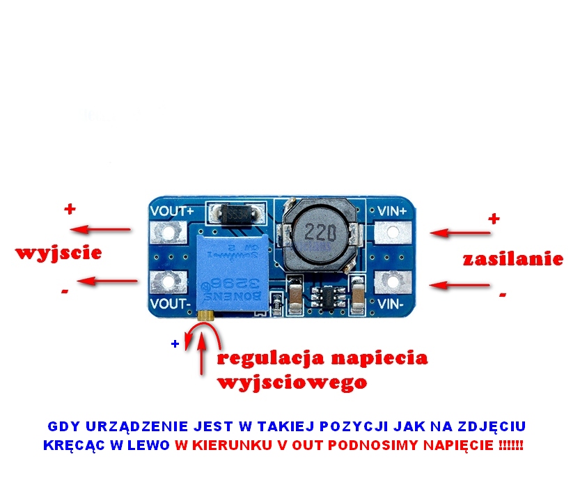 PRZETWORNICA STEP UP 5V - 28V DC 2A MT3608 Model STEP UP
