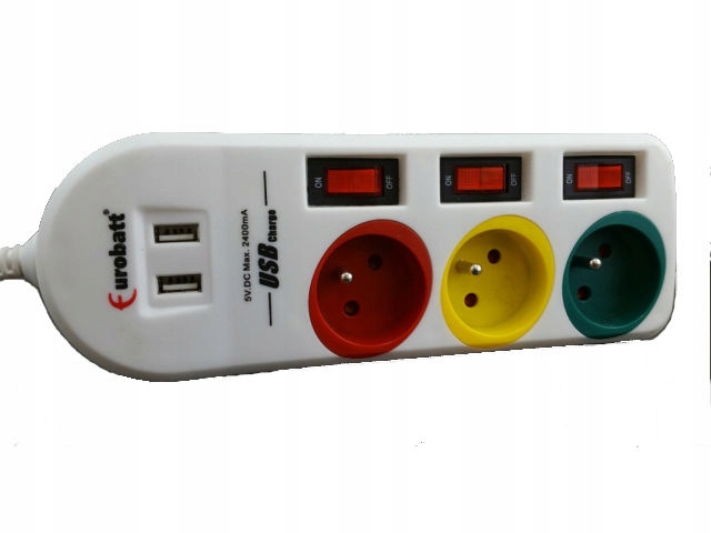 

Listwa Zasilająca 3 Gniazda Włączniki 2 Usb