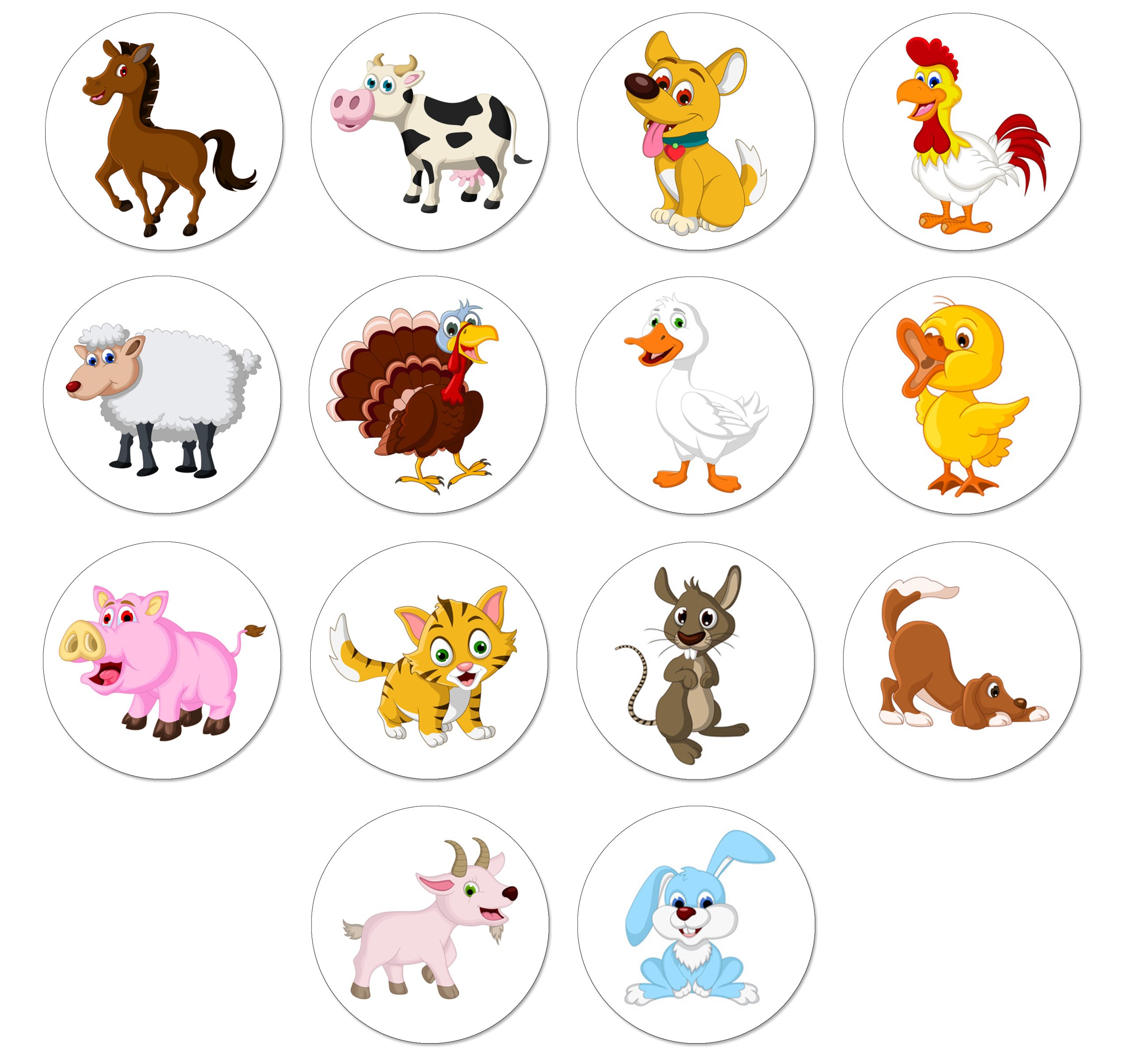 Наклейки животных для детей в кружочках
