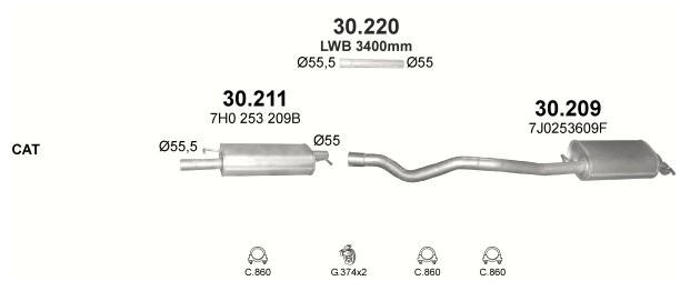 TŁUMIK ŚRODKOWY VW TRANSPORTER V 30.211 Typ samochodu Samochody osobowe Samochody dostawcze