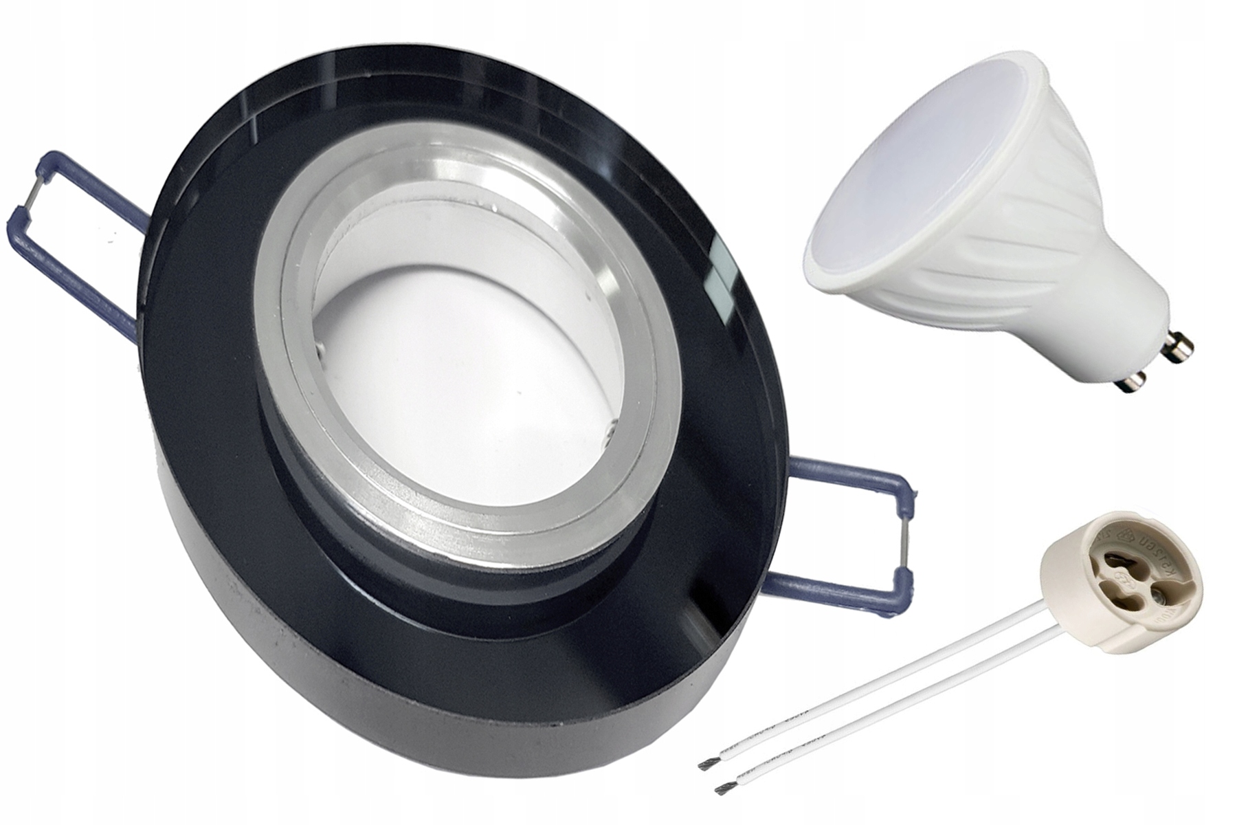 

Zestaw oprawa halogen Szklana Czarna +led GU10 10W