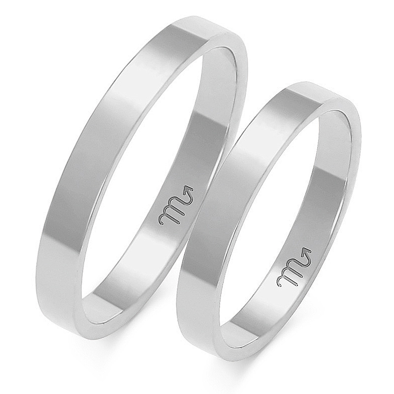 Zlaté 14K Svatební Ploché Prsteny 3,0 mm id A-111B