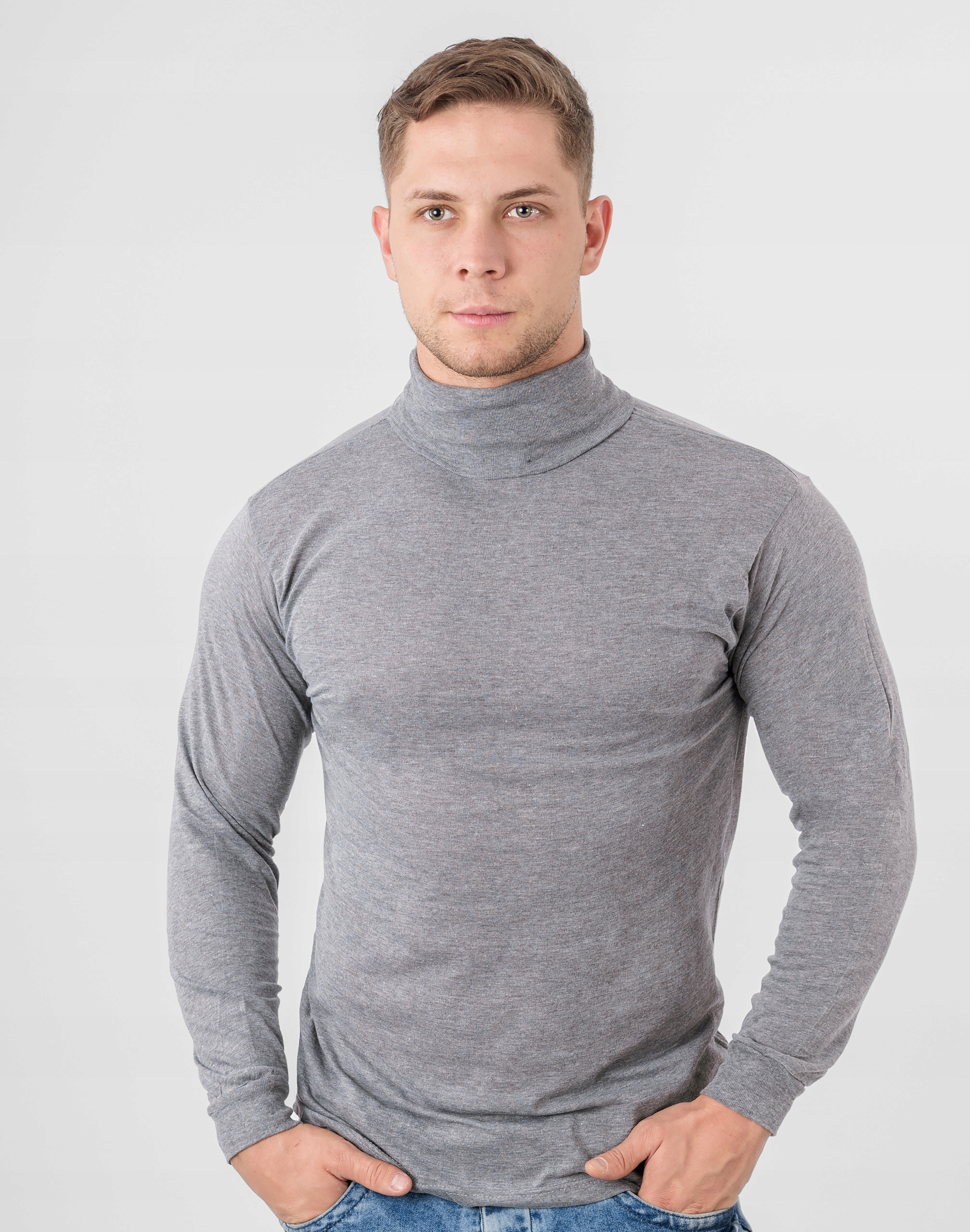 Элегантный тонкий водолазка мужской свитер GM01 XXL серый Gender мужчины