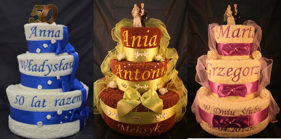 TORT z 6 ręczników Twój HAFT prezent ŚLUB rocznica Kod produktu KOD