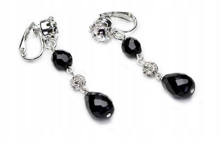

Klipsy Srebrne Czarne Długie Kryształy Swarovski