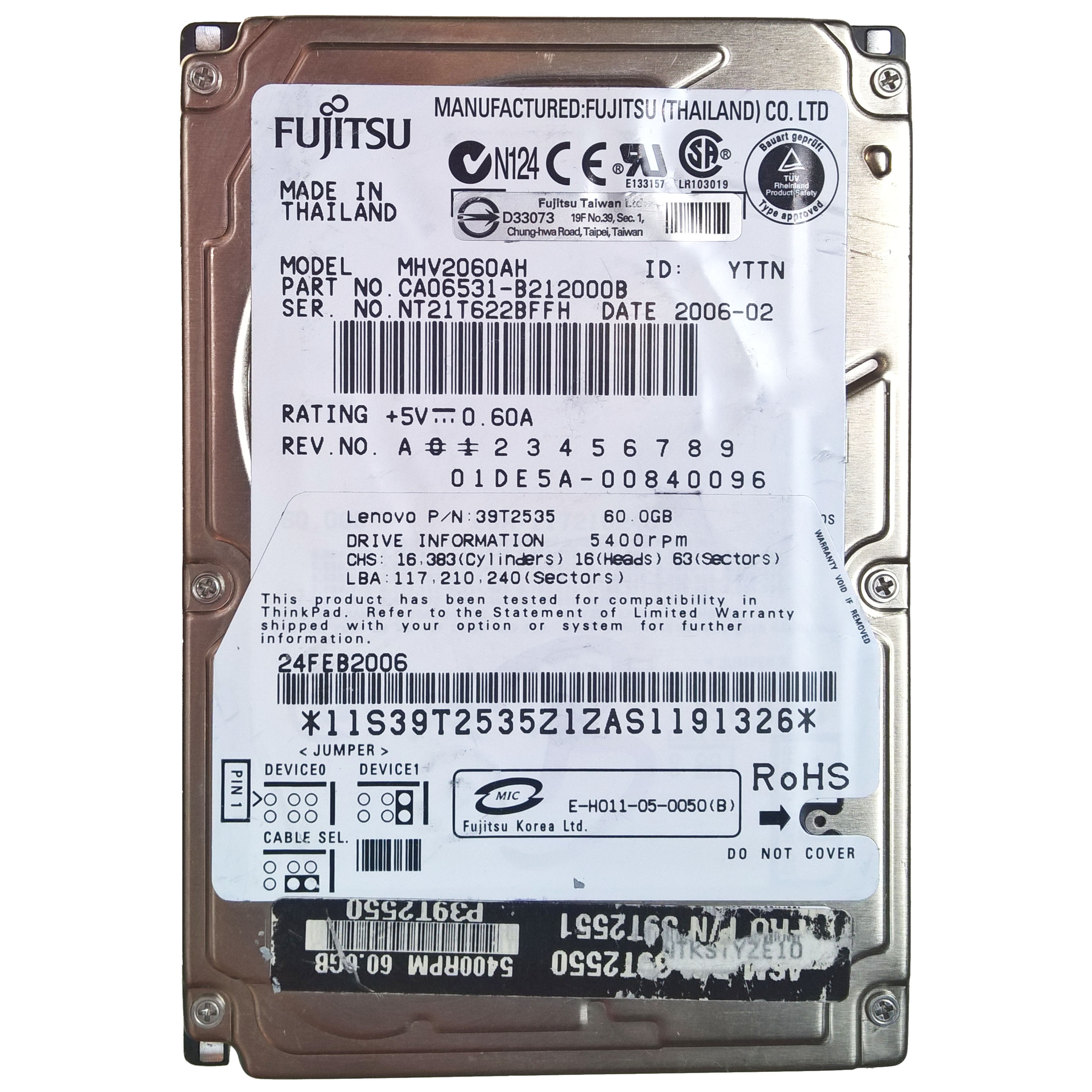 FUJITSU MHV2060AH | REV A23456789 | ReE darca