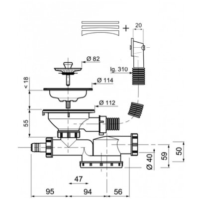 Syfon zlewu pojedynczy niski przelew prostokątny Marka Wirquin