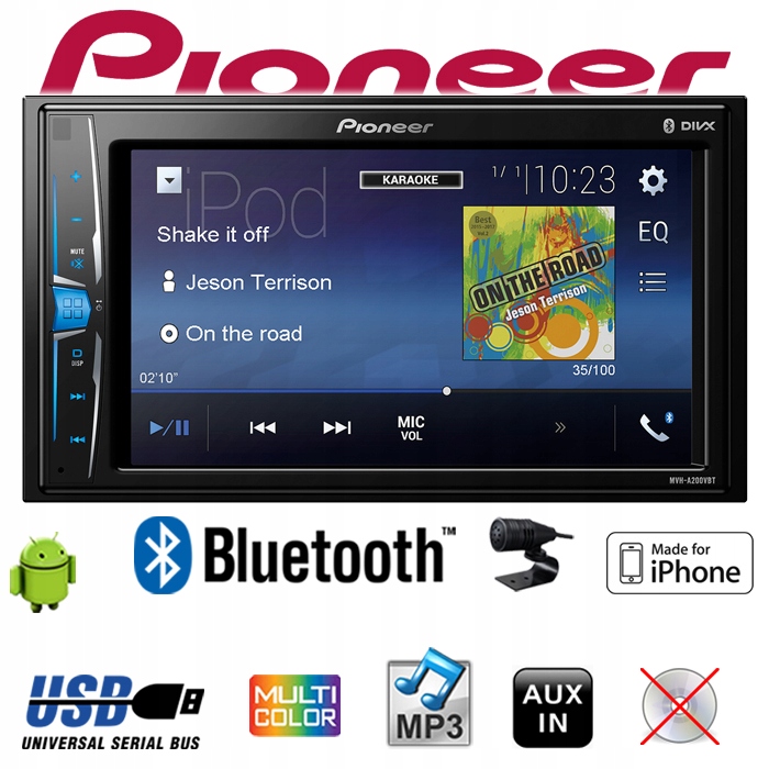 PIONEER MVH-A210BT RADIO SAMOCHODOWE MP3 BT 2DIN Złącza AUX USB