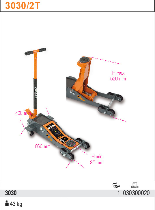 DŹWIGNIK HYDRAULICZNY WARSZTATOWY BETA 3030/2T Waga produktu z opakowaniem jednostkowym 45 kg