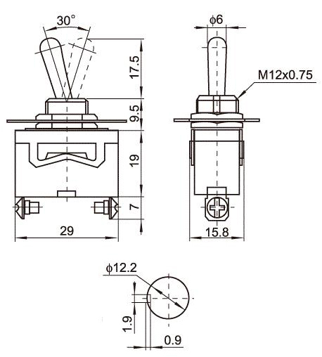 PRZELACZNIK 2 PIN METAL ON/OFF 12-230V TS-301 Producent części Batpol