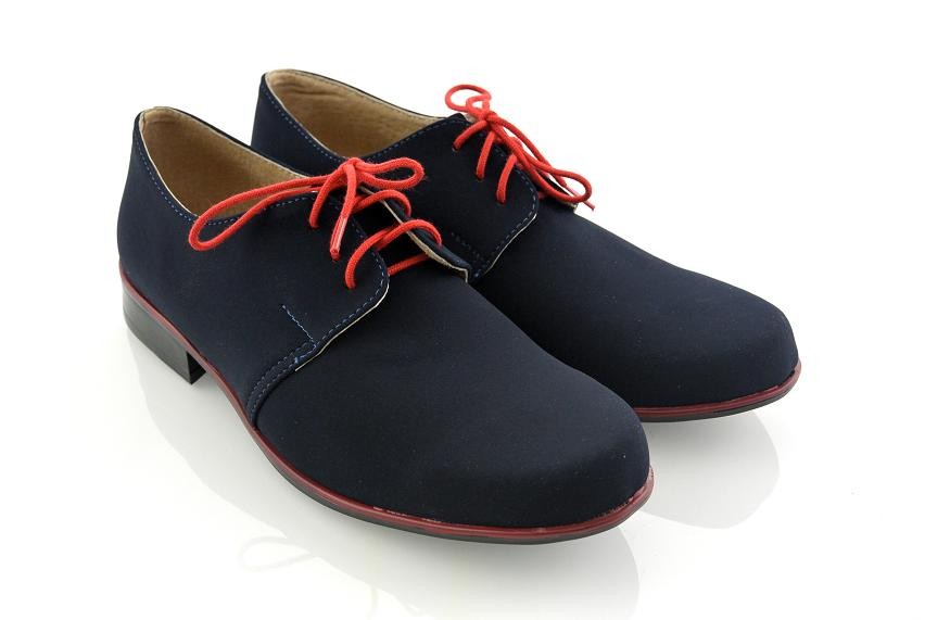 POLSKIE GRANATOWE mokasyny półbuty wizytowe r.32 Kolor niebieski
