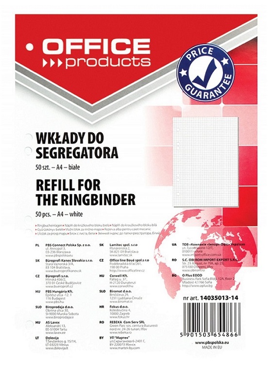 

Wkład Segregatora A4 W Kratkę 50 Kart Biały