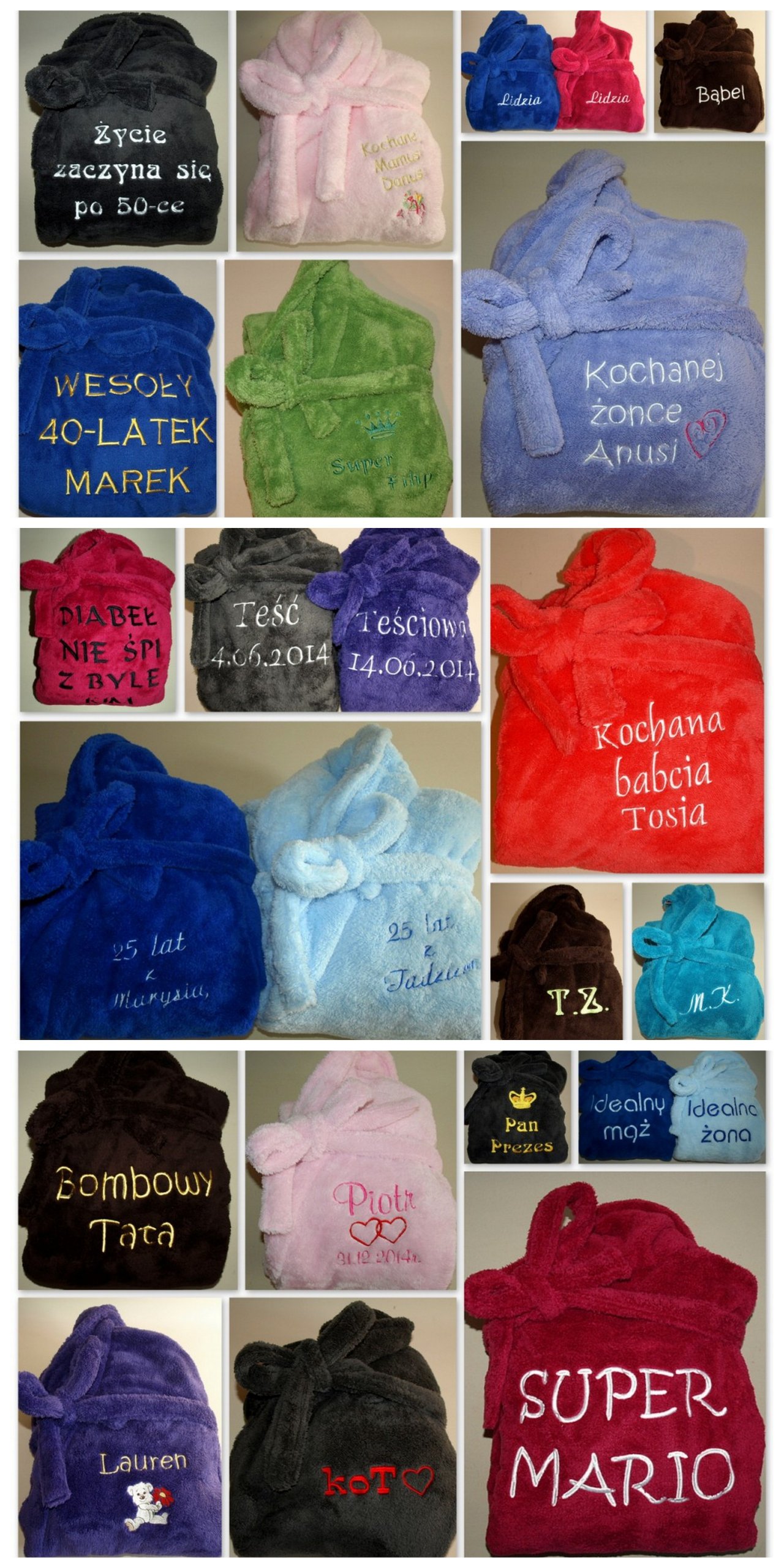 SZLAFROK Damski Męski + Twój HAFT prezent S M L XL Długość do połowy łydki