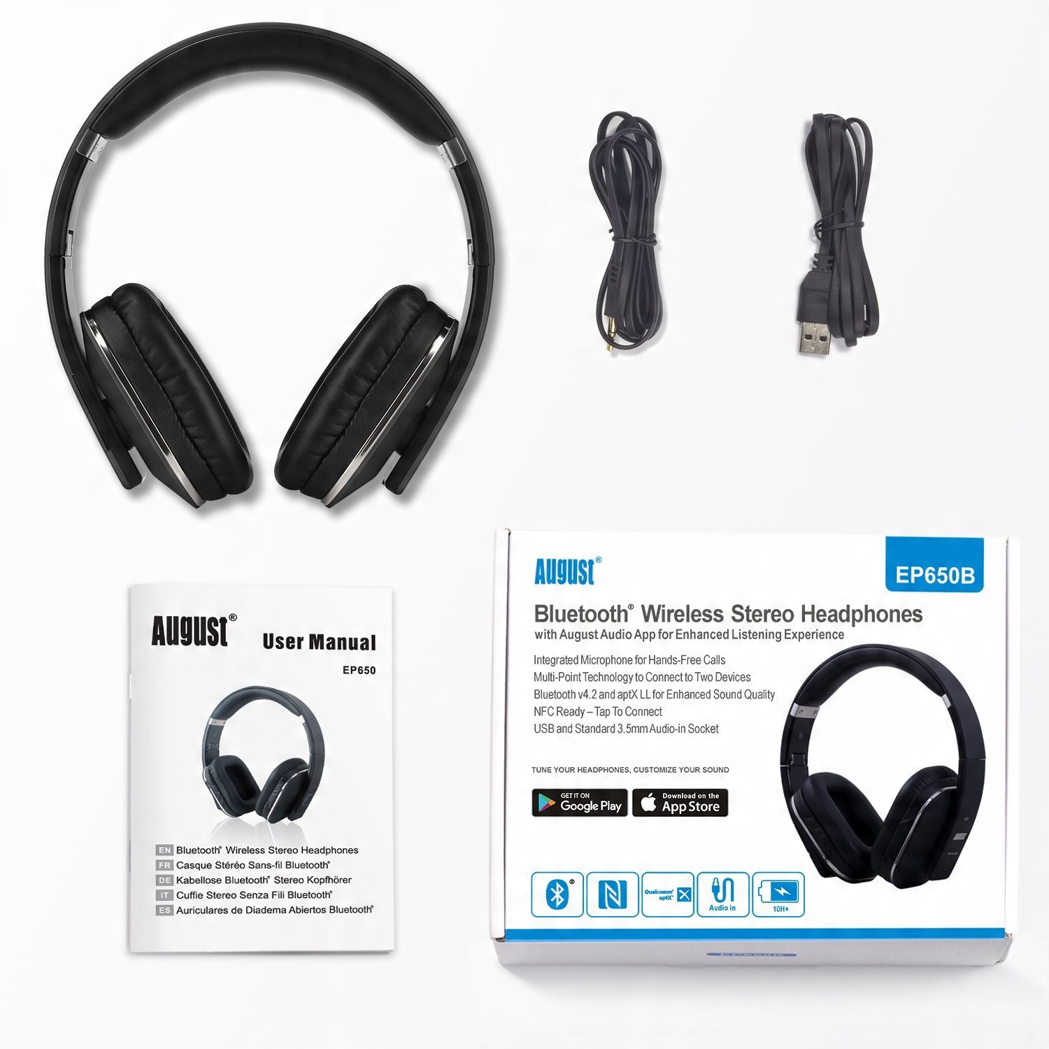August EP650B Bluetooth наушники aptX Low Latency Headphones Type вокруг ушей