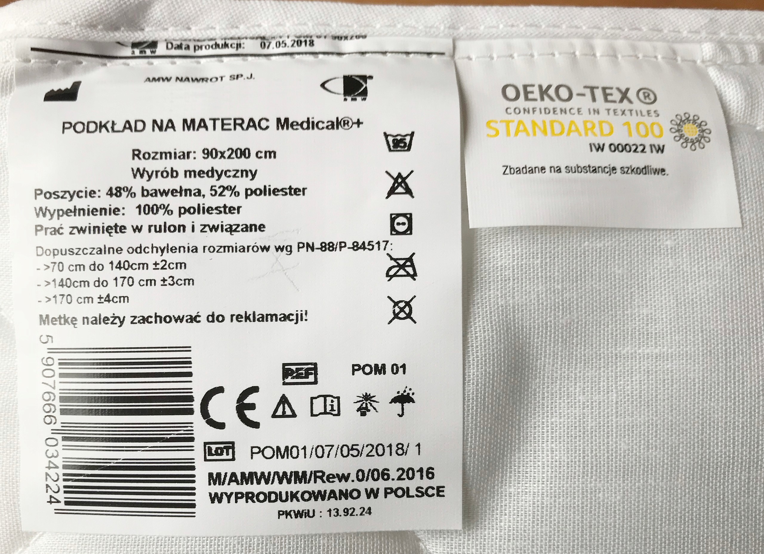 OCHRANIACZ NA MATERAC 90x200 MEDICAL PODKŁAD Marka AMW