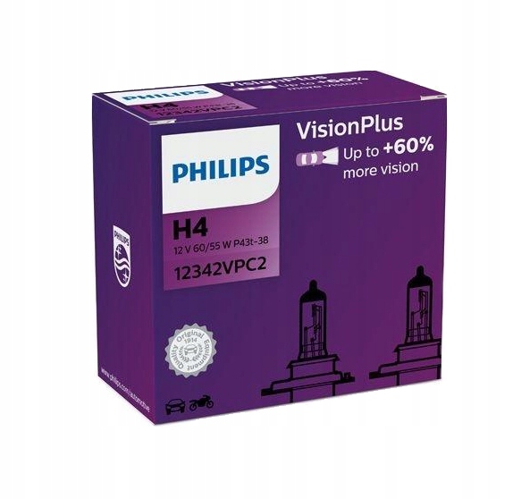 

Philips 2xŻarówki H4 VisionPlus 60% Więcej Światła