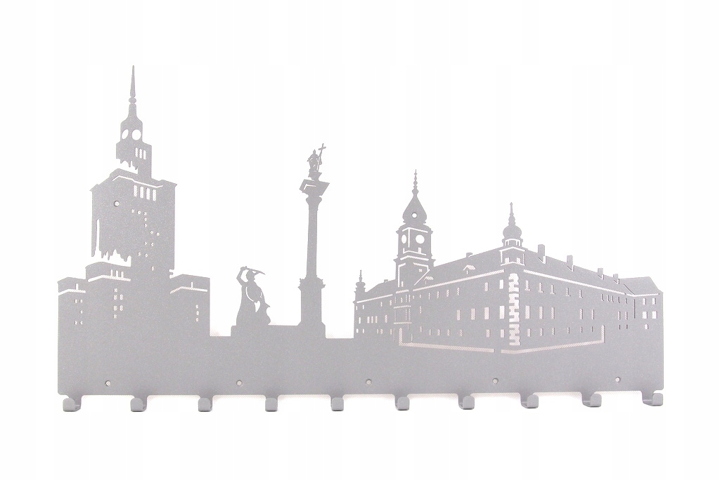 Nástěnný věšák na oblečení, klíče, bundy s 10 háčky, s grafikou Varšava