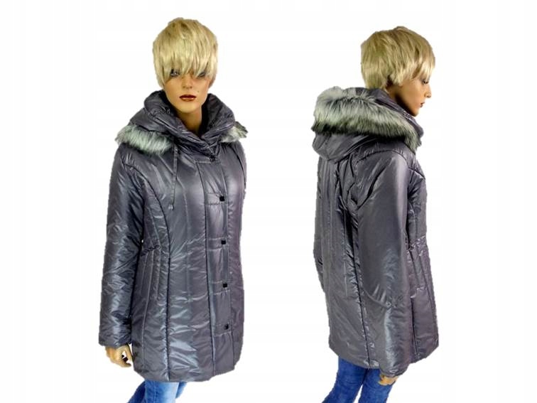 

Zimowy Płaszcz Kurtka Ocieplana Kaptur Futerko 46